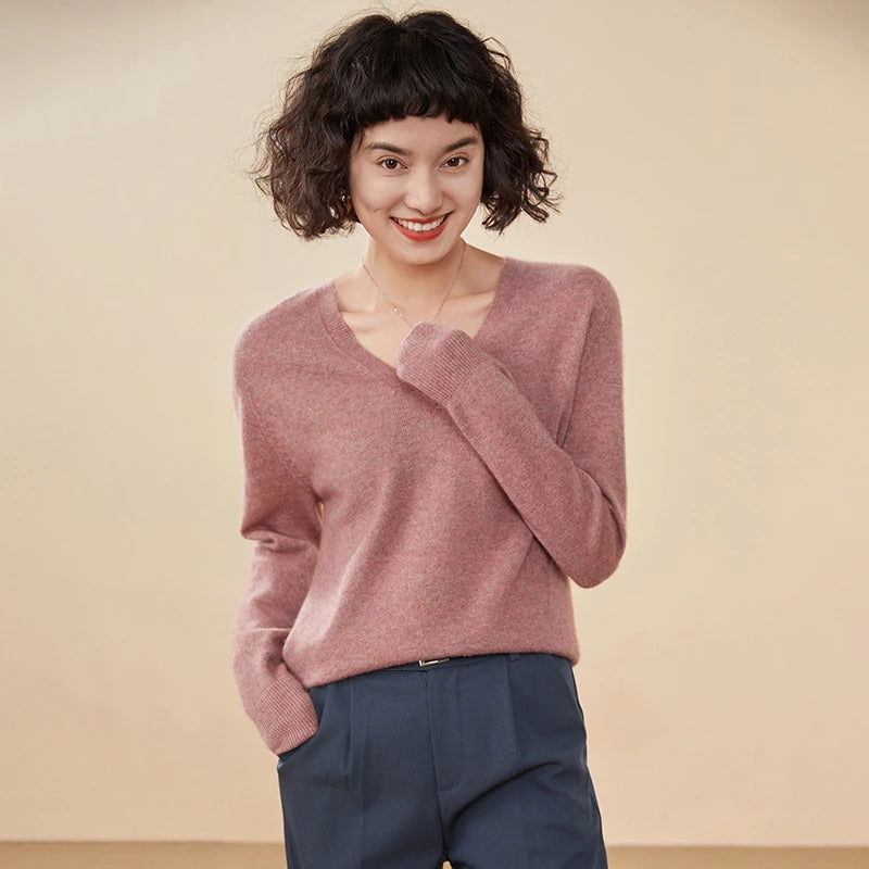 Women's Cashmere V-Neck Sweater, Knit Pullover