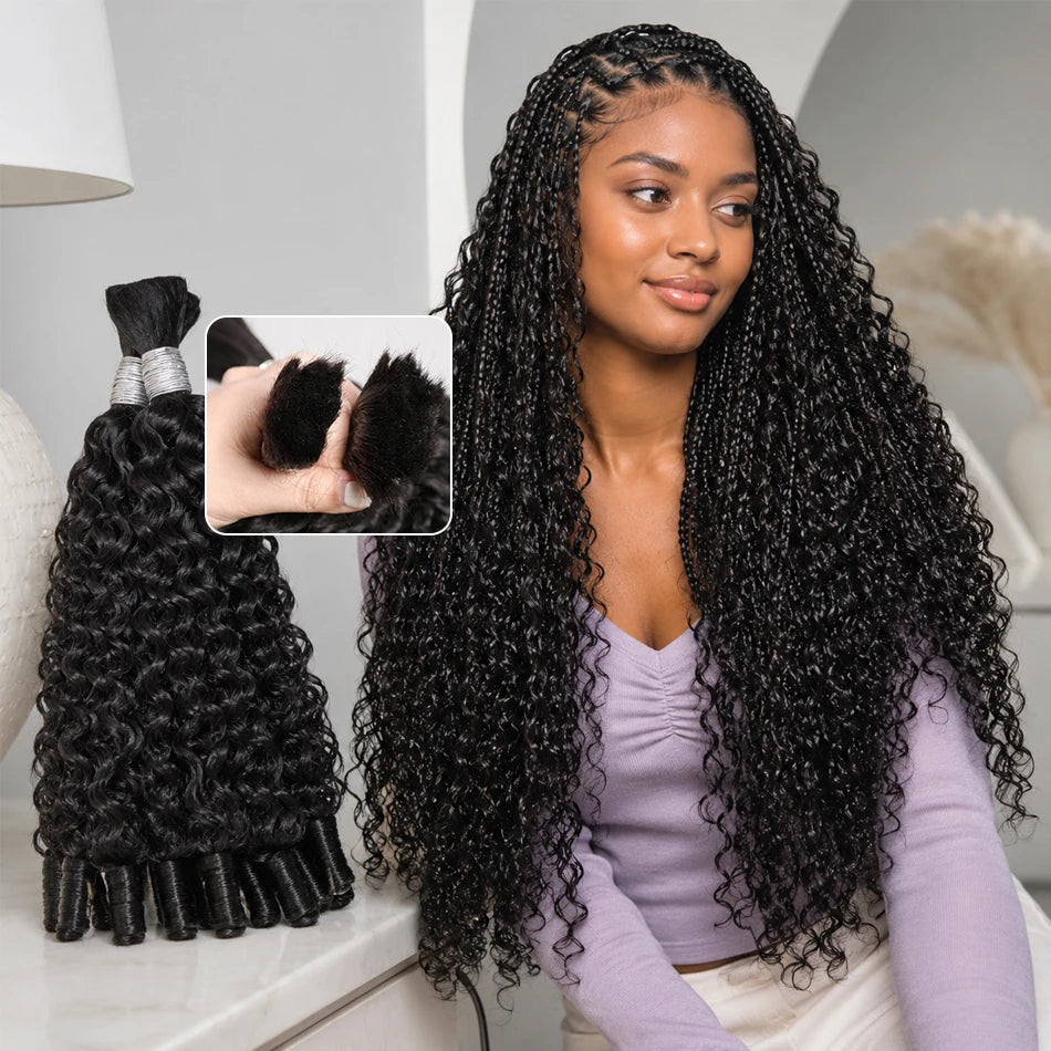 15A Human Braiding Hair for Boho Braids — Burmese Curly Bulk Bundles