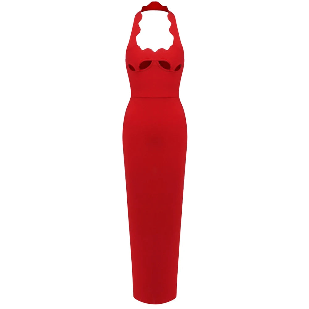 VC Black Halter Elegant Dress For Women 2026 New Summer Evening Party Celebrity Bodycon Long Dress Red Brown Prom Vestido