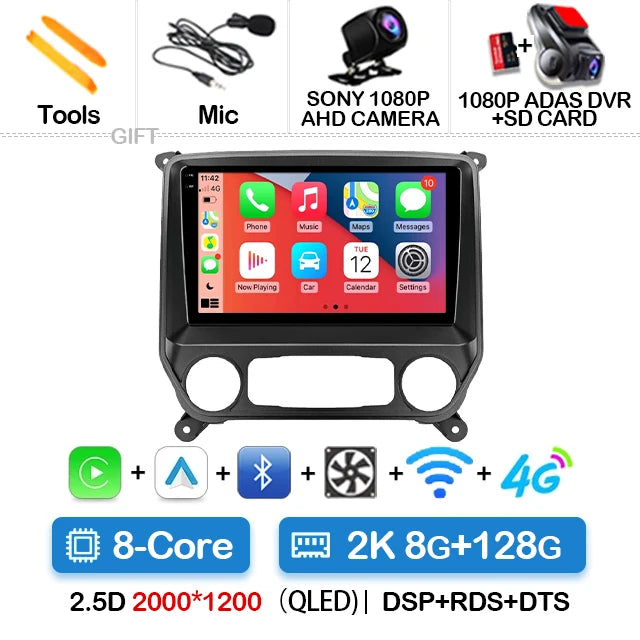 Android Car Stereo with CarPlay & Android Auto (QLED) — Chevrolet Silverado & GMC Sierra (2014–2018)