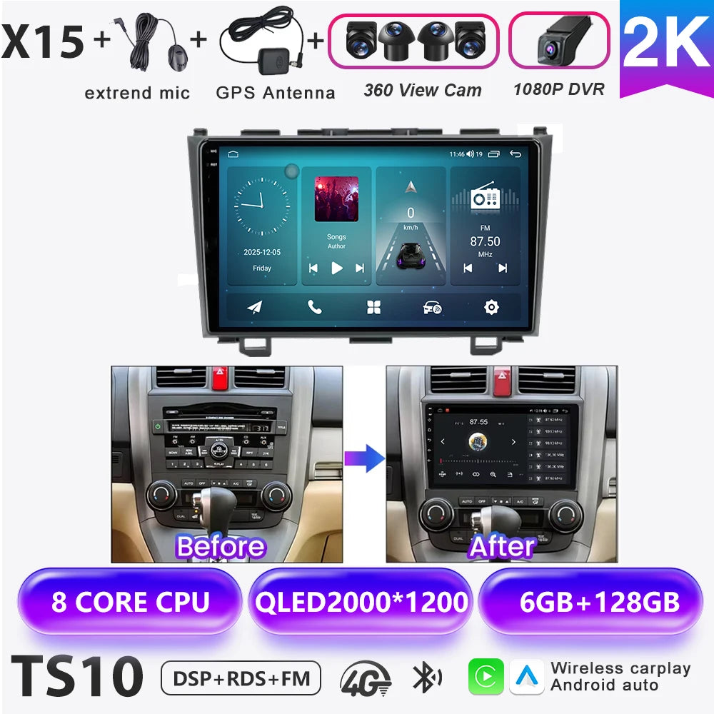 Carplay Car Radio For Honda CR-V 3 RE CRV 2007-2011 Android 16 Multimedia Video Player 2 Din Navigation GPS DVD Head Unit 8Core