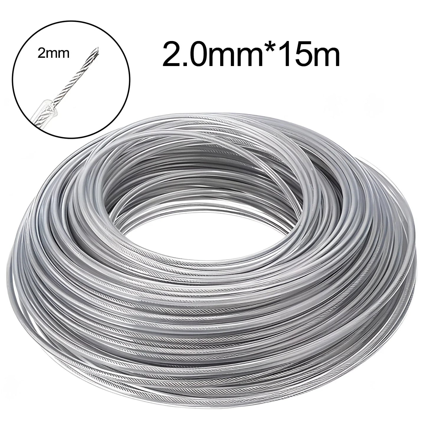 2.4/2.7/3.0/4.0mm*15m Steel Wire Nylon Grass Trimmer Line Brushcutter Trimmer Rope Lawn Mower Cord Durable Steel Trimmer Line