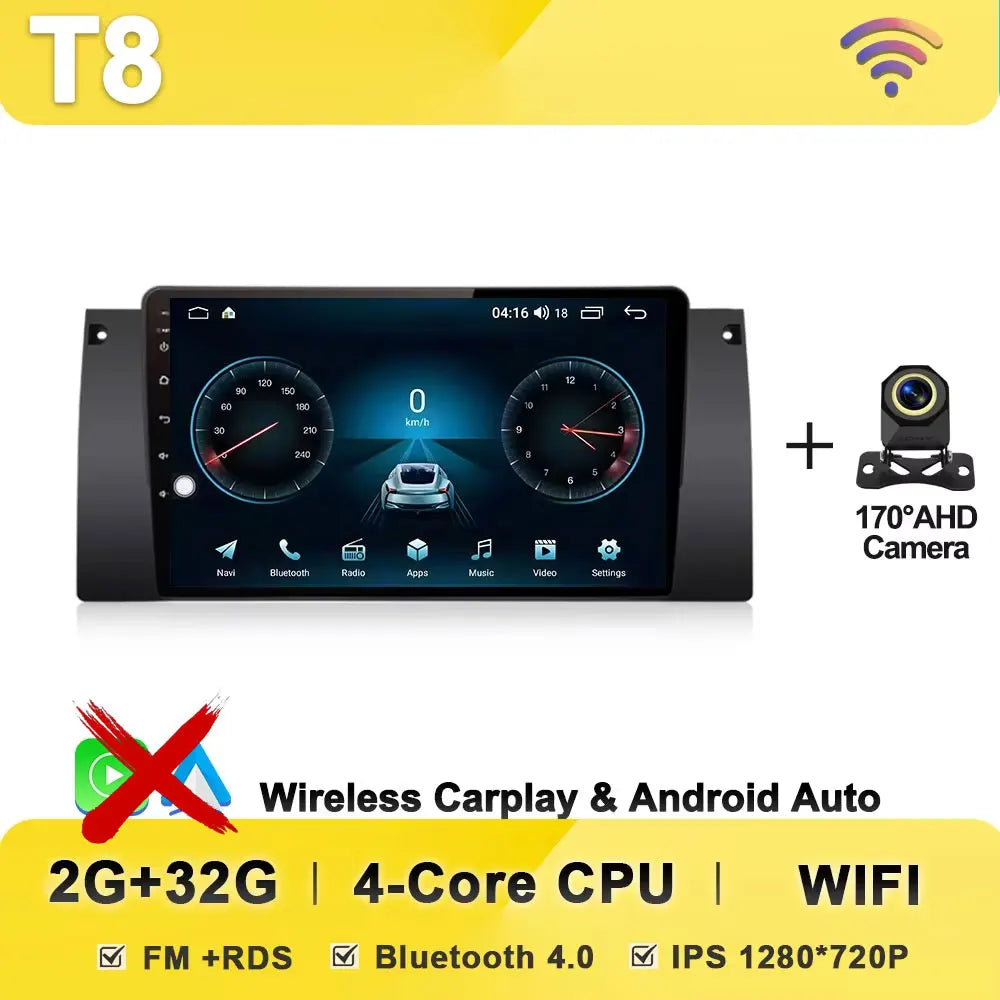 Android Car Stereo for BMW 5 Series E39 & X5 E53 (1995–2003) — Wireless CarPlay, Android Auto, 5G WiFi