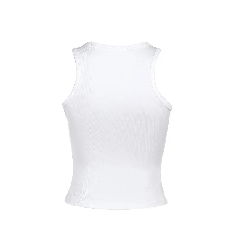 Creative Metal Decoration Tank Tops Women Edgy Clothes Y2k Accessories Sleeveless Crop Top Slim Fit Ropa De Mujer Camison Verano