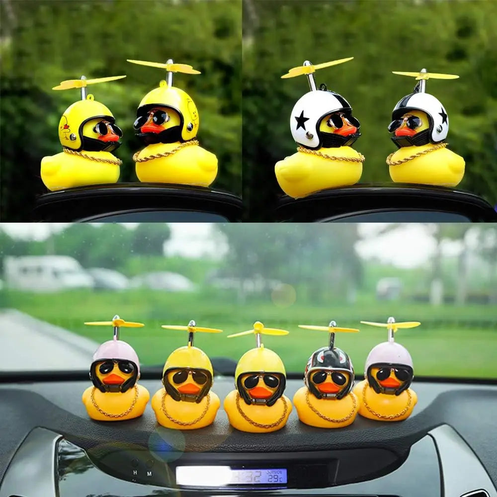 Motorcycle Accessories Cute Duck with Propeller Helmet Broken Wind Rubber Duck Toy Car Bicycle Small Yellow Duck Decor Ornaments