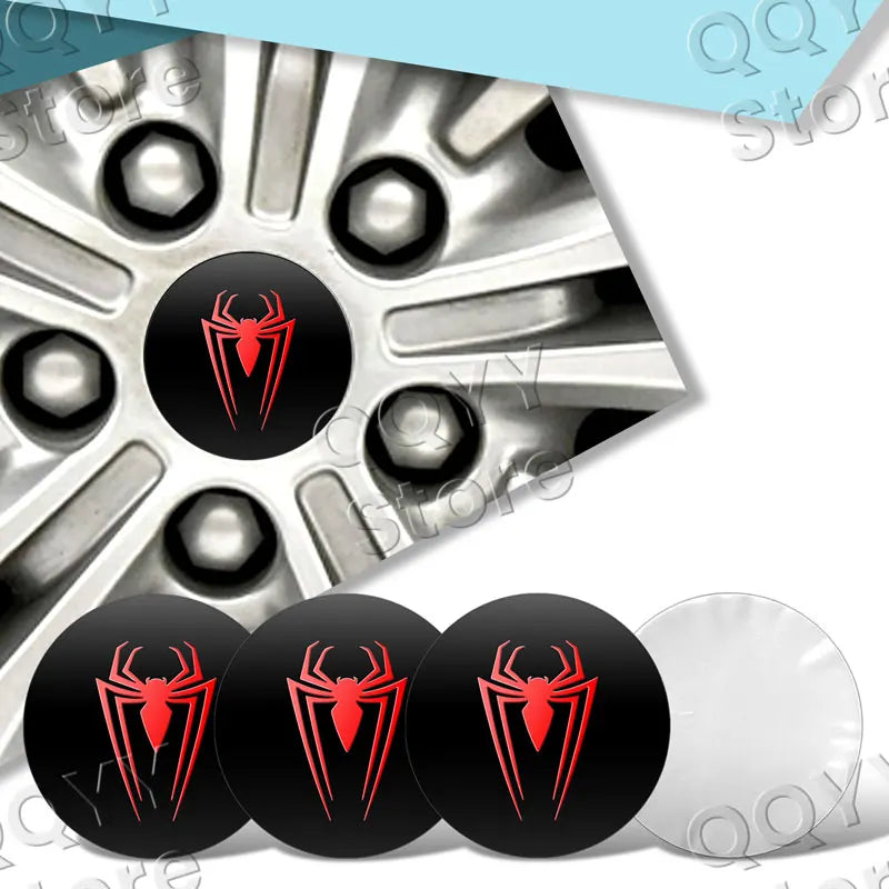 4Pcs 56mm Aluminium Red Spider Logo Car Wheel Center Hub Cap Rims Dust-proof Cover Hubcaps Sticker For Universal Car Accessories