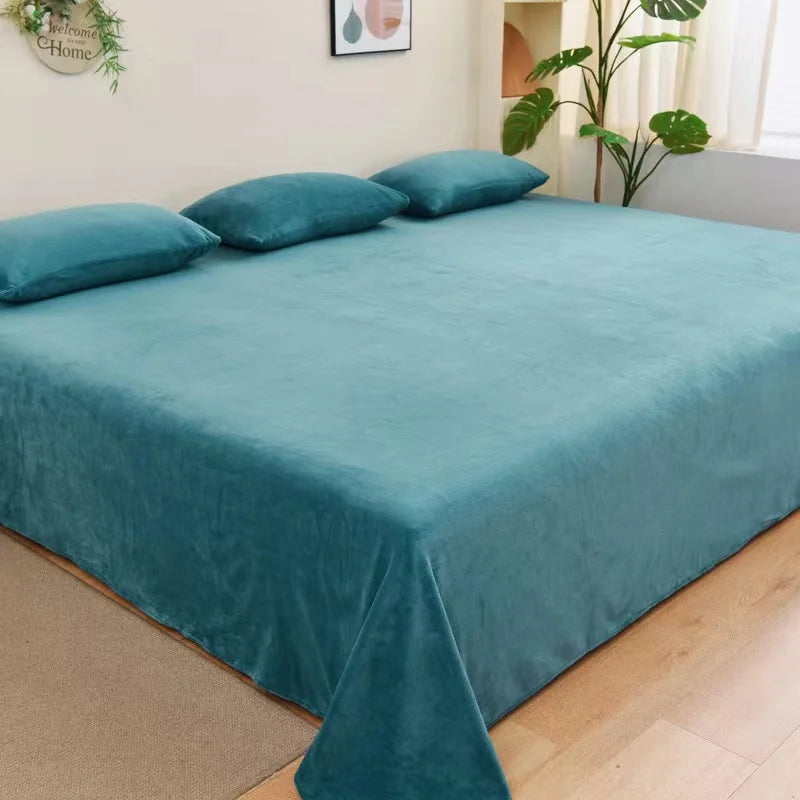 Winter Warm Thick Plush Velvet Flat Sheet Solid Color Large Size Soft Flannel Bed Sheet 350x245cm Not Including Pillowcase