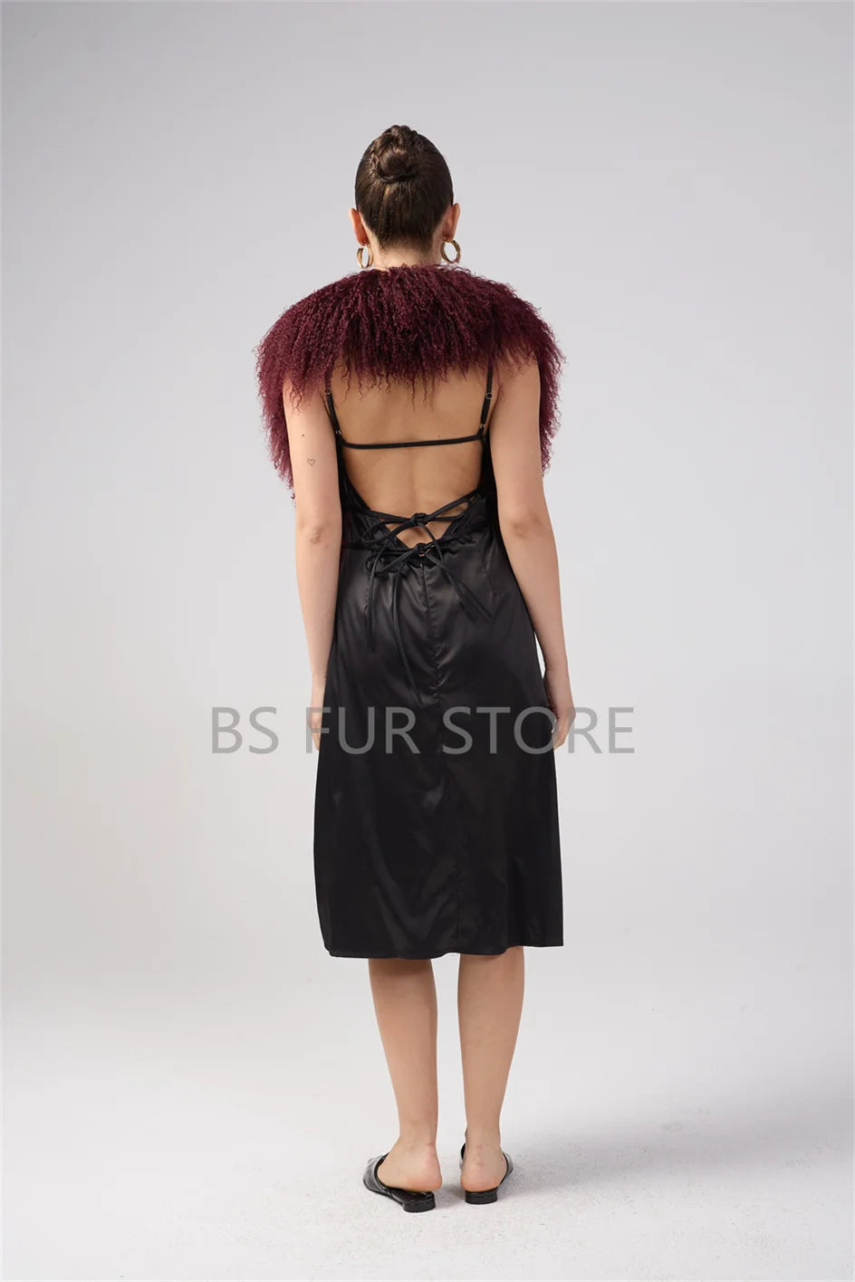 Fluffy Luxury  Real Mongolian Fur Halter Vests Women Solid Deep V-Neck Backless Bandage Sleeveless Jackets Top Outerwear Coat