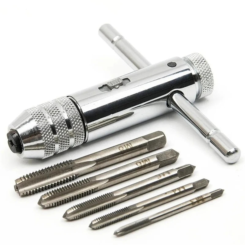 6 in 1 Ratchet T Tap Adjustable Holder Wrench With M3-M8 Screw Machine Hand Tool Thread Metric Plug T-shaped Tapping Tools