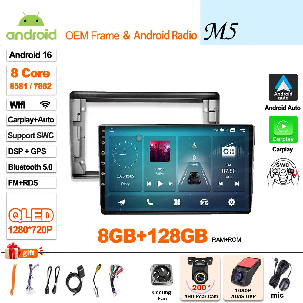 For Toyota Avensis T25 2002 - 2008 Android 16 Multimedia Video Player 2 din GPS Navigation Mirror Link  Wireless Android Auto 5G