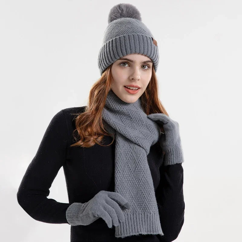 Women's Pom Pom Beanie, Scarf & Touchscreen Gloves - 3 Piece Set - photo 10
