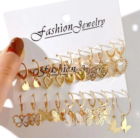 Butterfly & Heart Earrings Set — Vintage Cut-Out Drop Jewellery