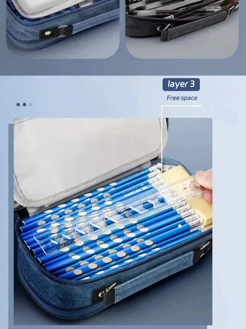 Portable Large Capacity Pencil Case Upper Pen Box Multifunctional Stationery Bag Boy Back to School Office Supplies Stationery