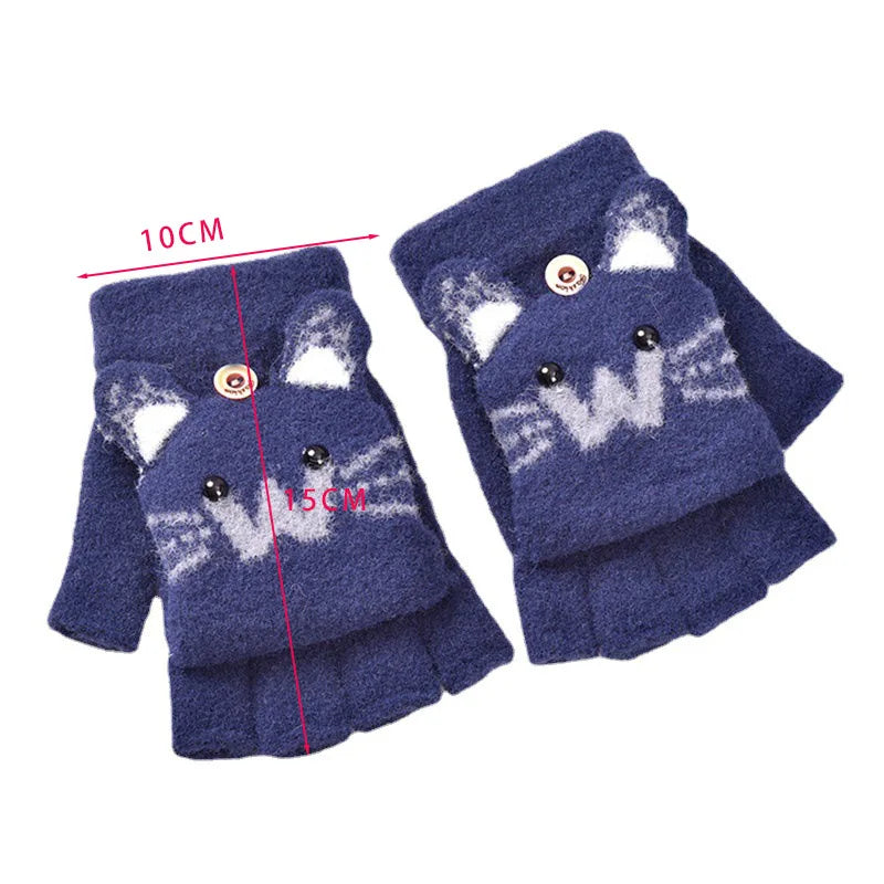 Kids Flip-Top Faux Fur Mittens - Cartoon Knit Winter Gloves - photo 4