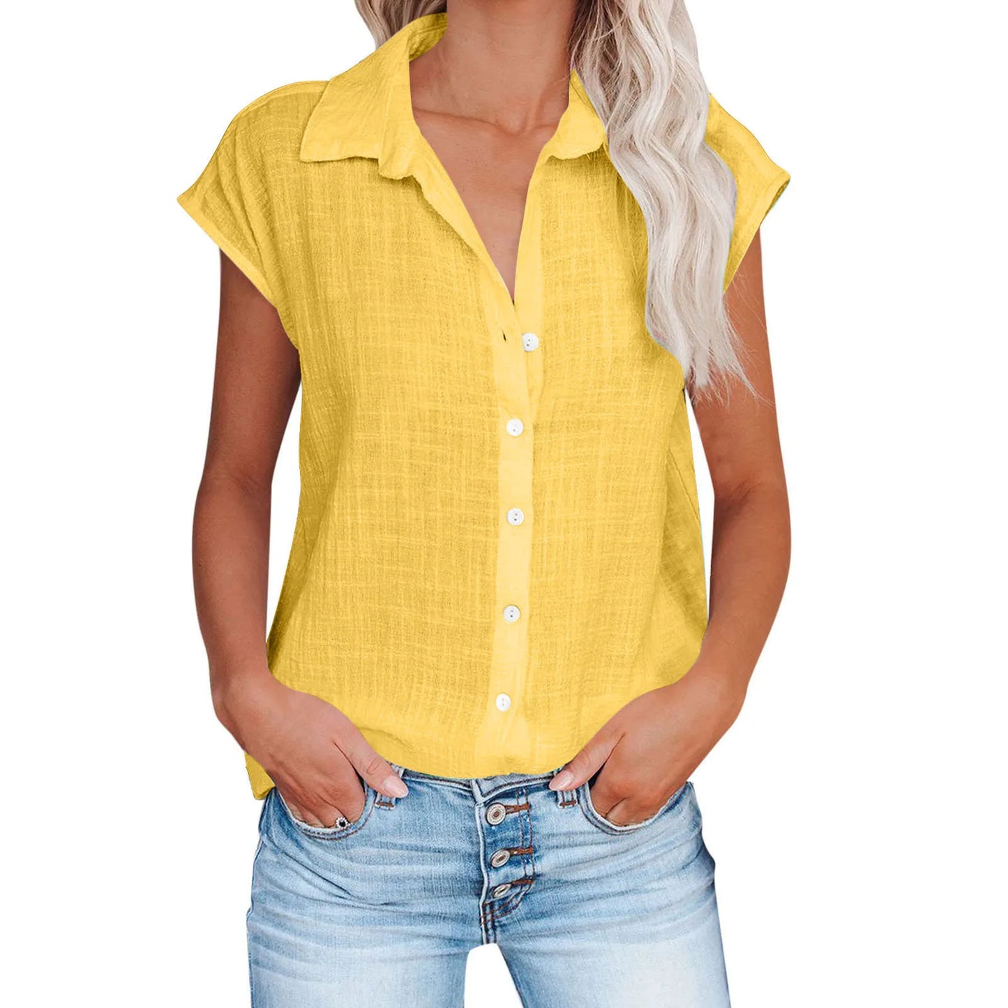 Women's Cotton-Linen Shirt — Casual Loose Short-Sleeve Summer Top