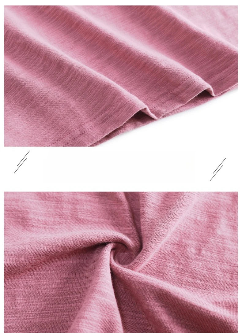 Women's Slub Cotton Button Tee — Loose Crew Neck