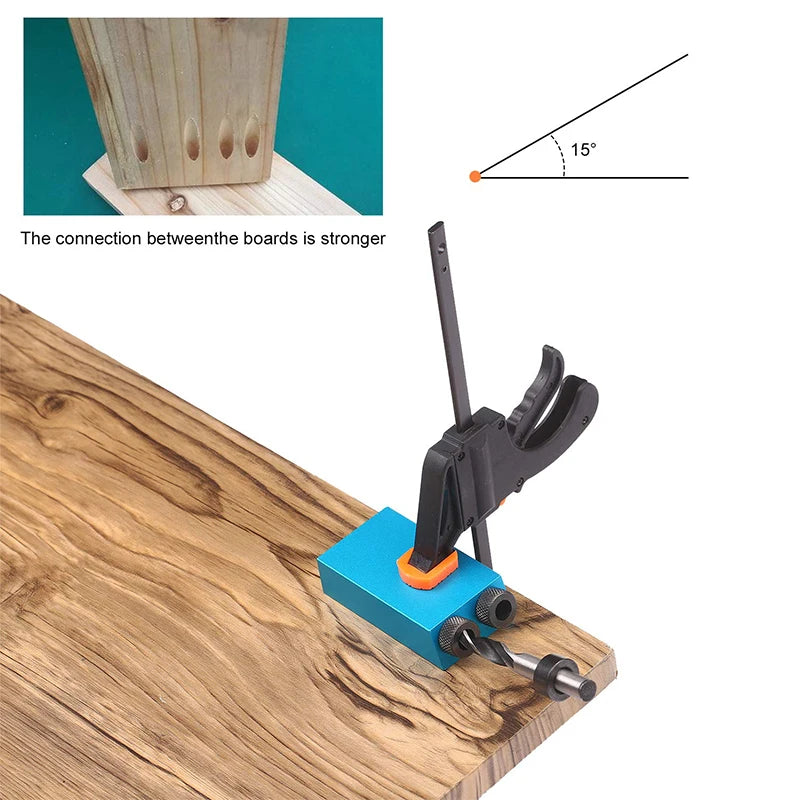 7-15pc blue 15° inclined hole locator woodwork drilling adjustment limiter F clamp three point woodwork drill installation tool