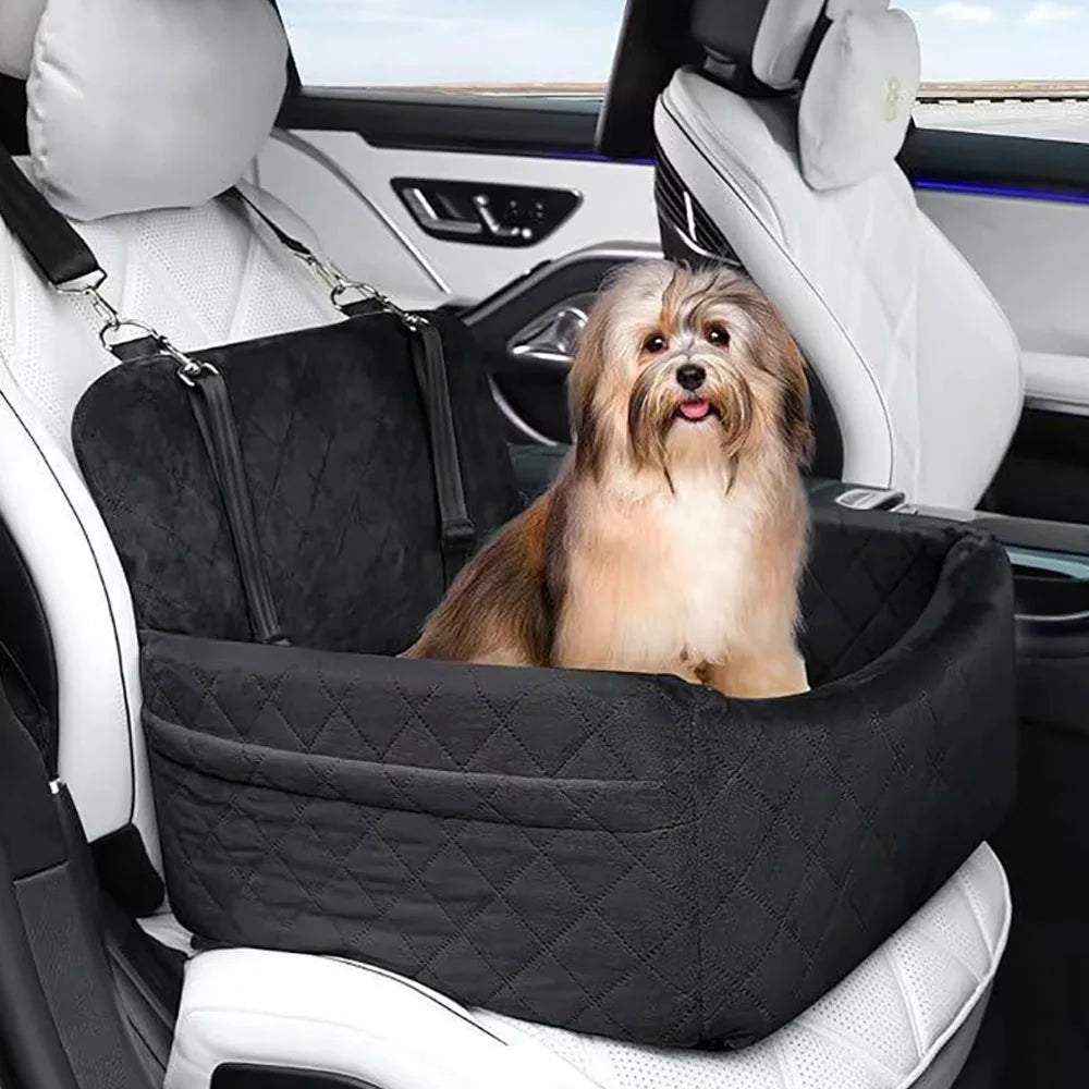 Pet Car Seat Kennel – Removable Washable Anti-Slip Dog & Cat Travel Nest | Front & Rear Row Safety Seat (Black, Gray)