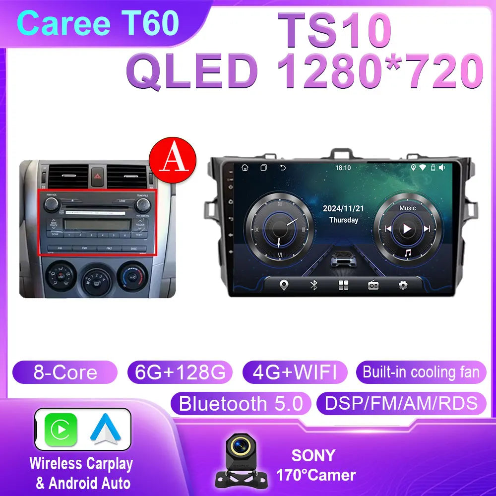 Android 14 For Toyota Corolla 2006 2007 2008 2009 2010 2012 2013 Carplay stereo Car Radio Navigation GPS Multimedia video NO DVD