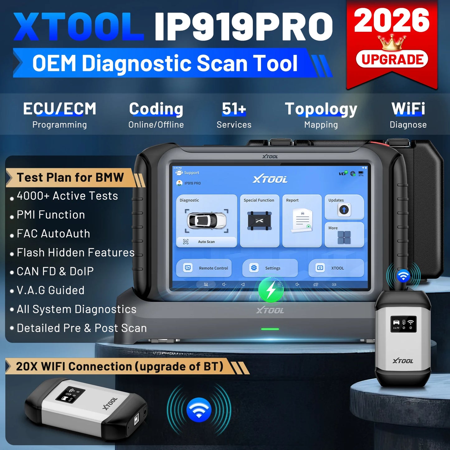 XTOOL IP919 PRO IP919PRO Car Diagnostic Tools Automatic Scanner ECU Coding Programming 51 Service CANFD DOIP Topology DOIP FCA