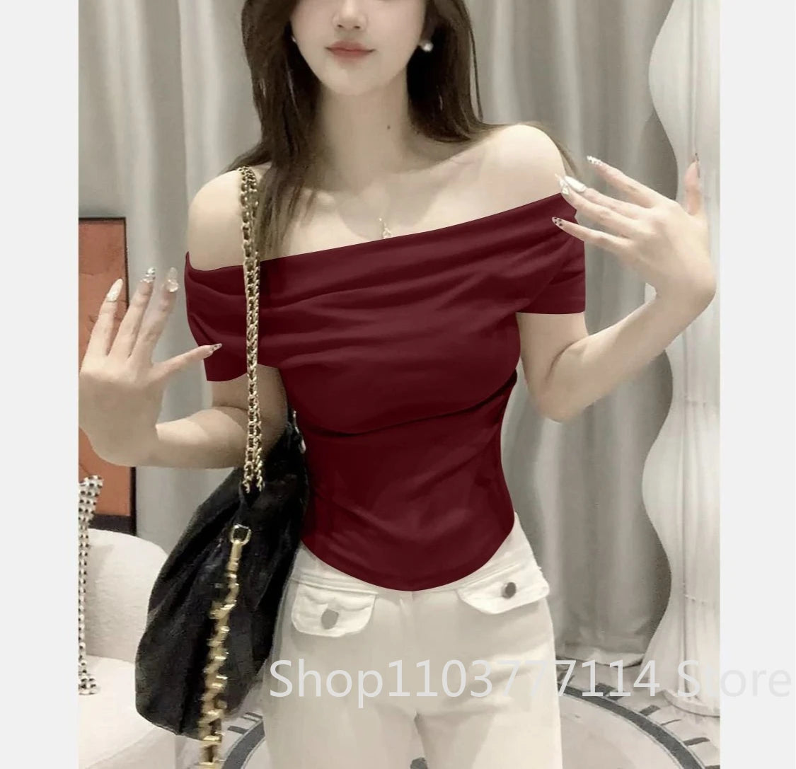 Summer Thread Solid Color Beach Fashion Versatile Women's Short Sleeved T-shirt Casual Lightweight Breathable Sexy Women's Top