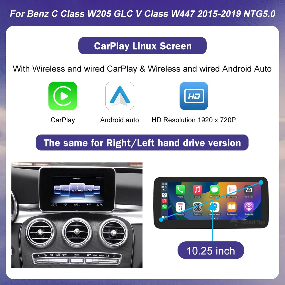 Wireless Carplay Linux Screen for Mercedes Benz W205 GLC A C V Class W447 CLA GLA 2026-2026 GPS With Android Auto Car Multimedia