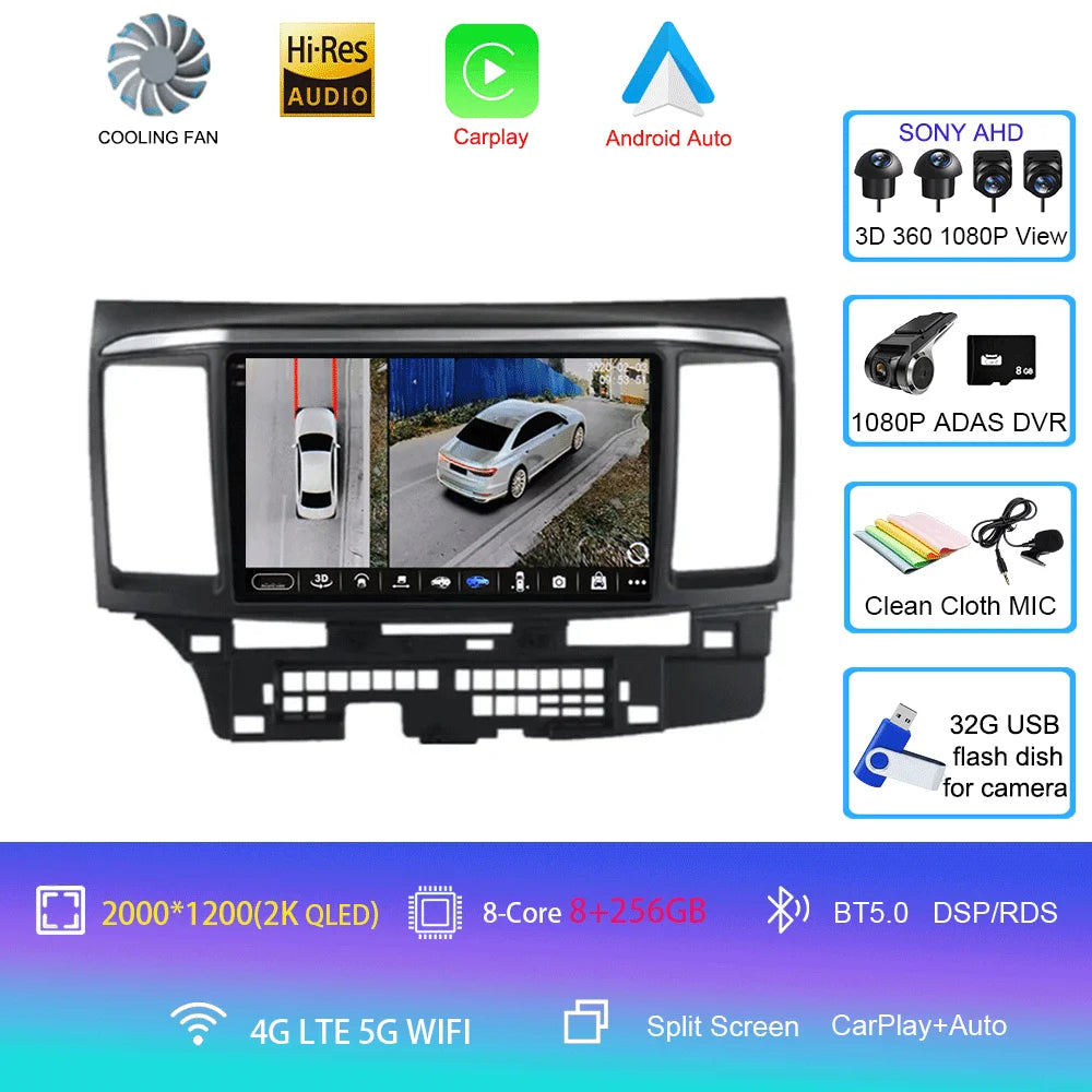 9" Android Car Stereo for Mitsubishi Lancer 9, 10 & X (2008–2016) — CarPlay, Android Auto, GPS, Touchscreen