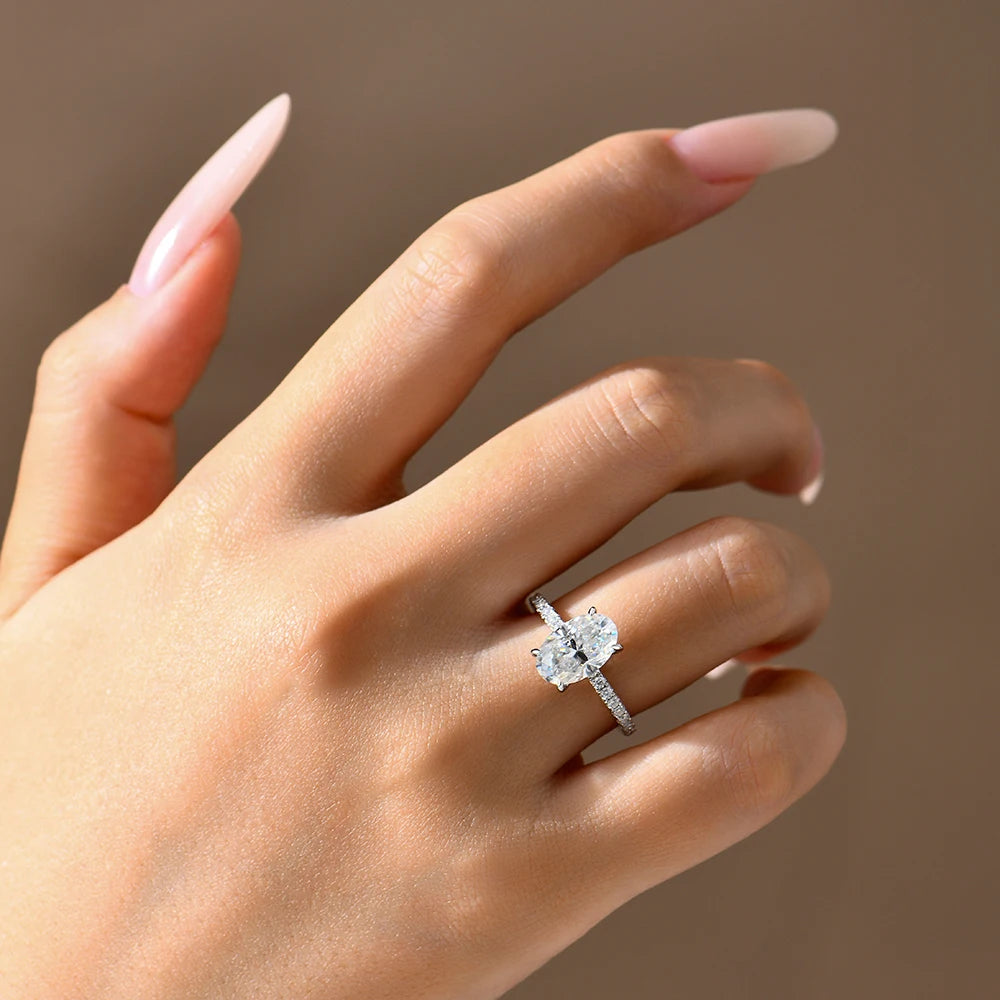ATTAGEMS Oval Cut 3.0CT All Moissanite Rings forWomen 925 Sterling Silver Gold Plated Engagement Ring Fine Jewelry Drop Shipping