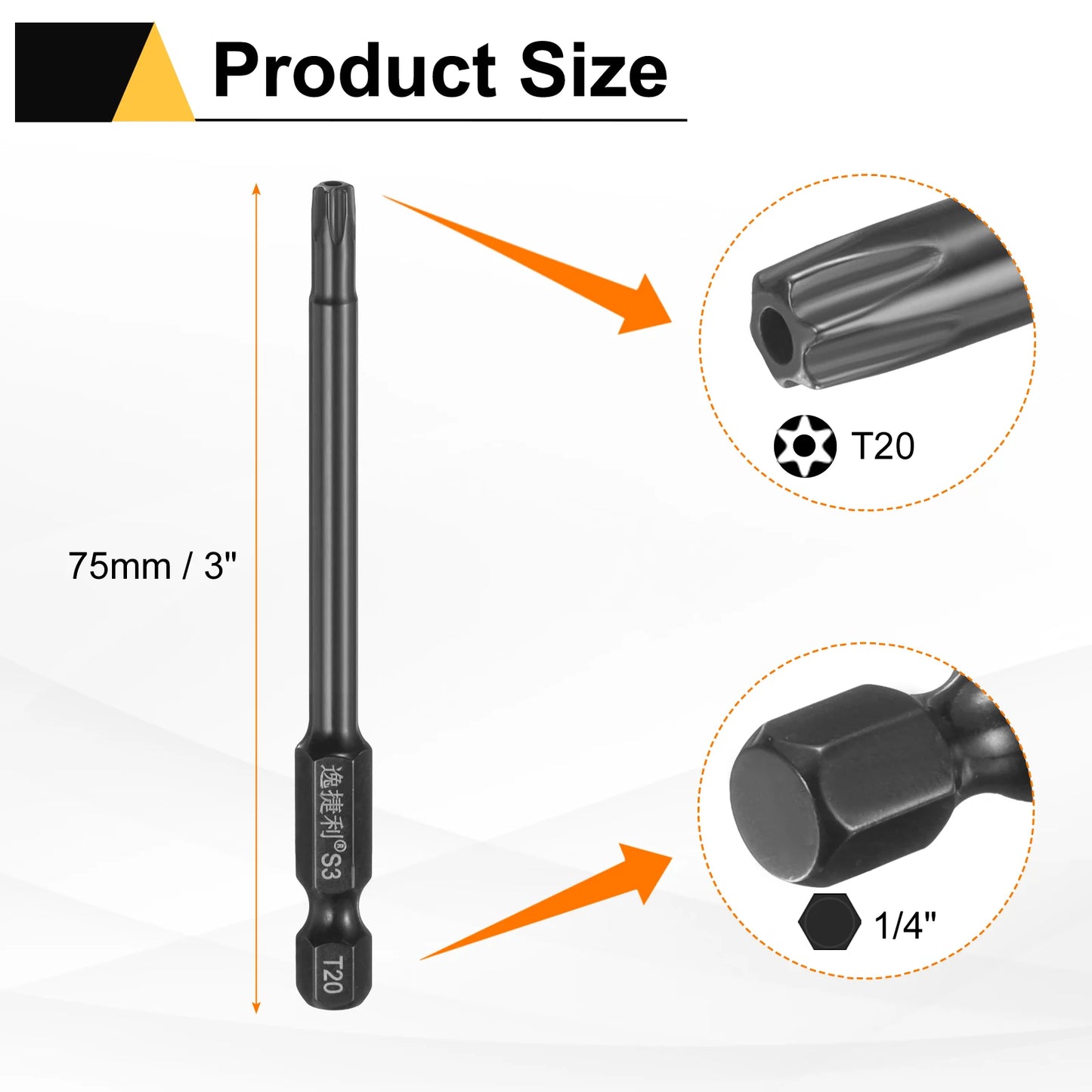 3pcs T6 T7 T8 T9 T10 T15 T20 T25 T27 T30 T40 Torx Screwdriver Bit 1/4" Hex Shank 75mm/100mm Magnetic Tamper Proof Star Hex Bits