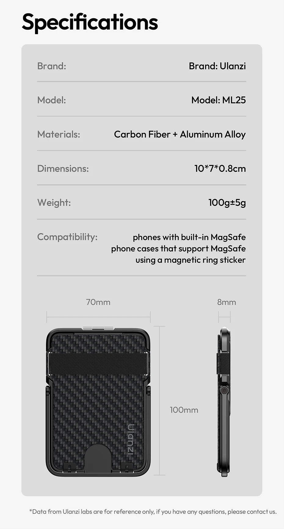 Original Ulanzi ML25 Aluminum Alloy Cardholder Phone Stand Double Side Magnetic Ring Portable Anti Scratch Foldable Fit