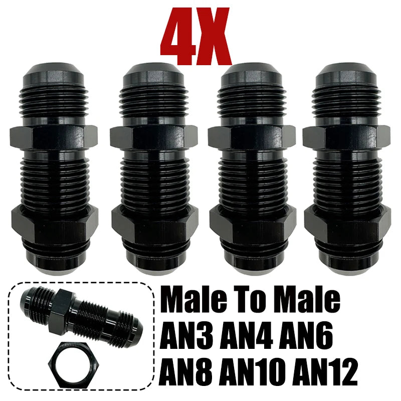 4X 0 Degrees AN3 AN4 AN6 AN8 AN10 AN12 Bulkhead Flare Fitting Union Adapter Fuel Hose Straight Fitting For Tab Rr Wirewall Black