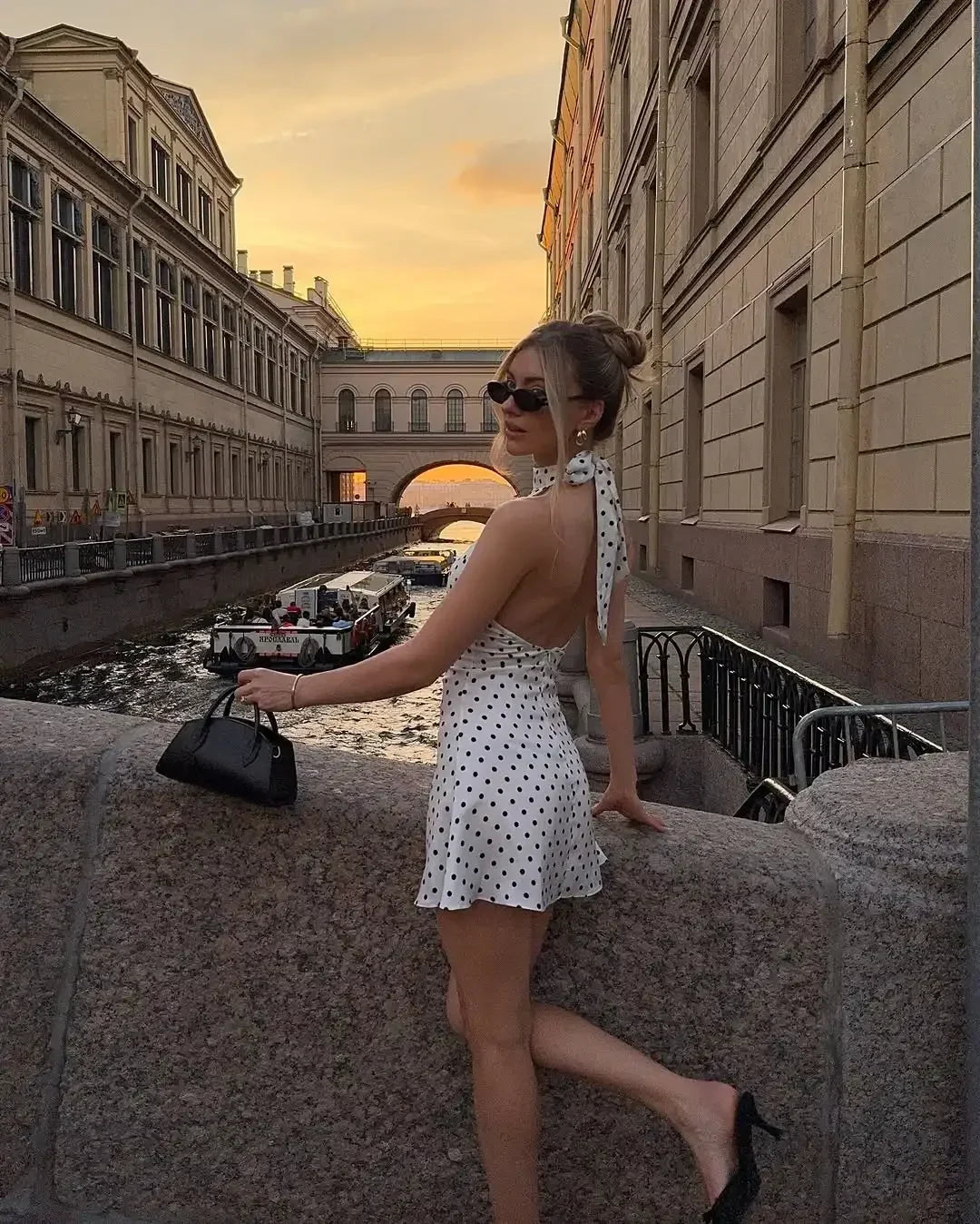 Chic Backless Polka Dot Halter Dress Women's Sleeveless Off Shoulder Lace Up Mini Vestidos 2026 Summer Lady Holiday Party Robe