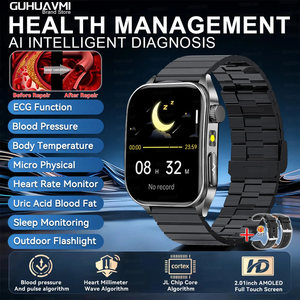 2026 AI-GPT ECG Health Smartwatch – Blood Pressure, Lipid, Uric Acid & 650nm Dual-Probe Laser | Men & Women