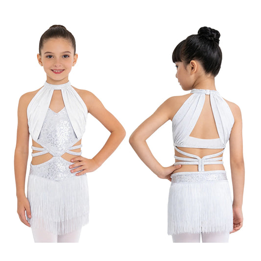 Girls glittery sequin ruched mesh Latin dress