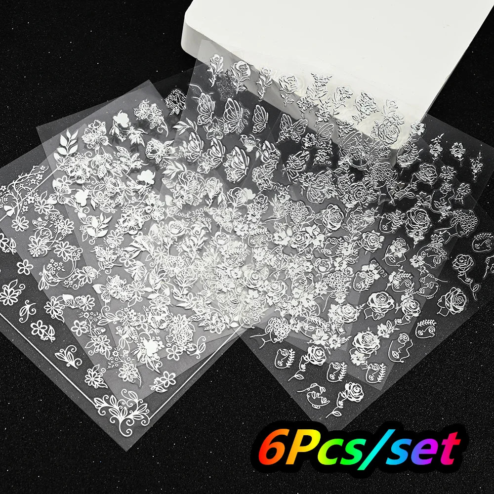 12Pcs/set Laser Silver Snowflake Nail Stickers Set  3D Winter Elk Snowflake Nail Art Decoration DIY Holographic Snowflake Slider