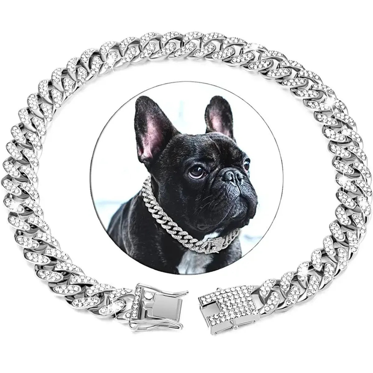 Gold Dog Chain Diamond Dog Collar Walking Metal Secure Buckle Pet Collar Jewelry Accessories Necklace for Small Medium Large Cat
