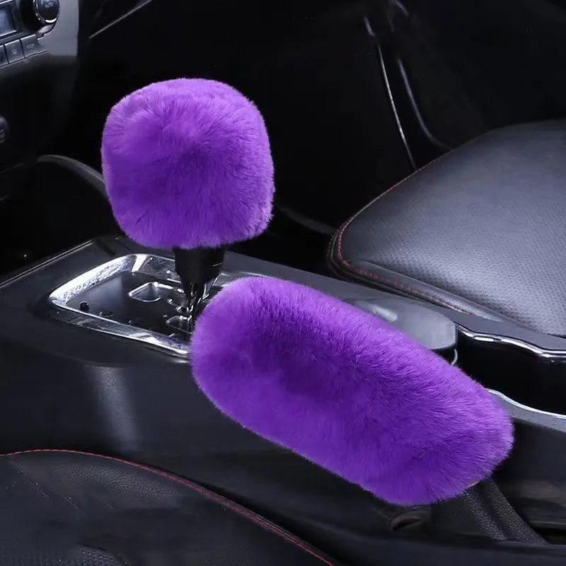2 Pieces Of Car Plush Handbrake Cover Shift Knob Cover Autumn And Winter Car Plush Handbrake Cover Soft And Warm Handbrake Cover