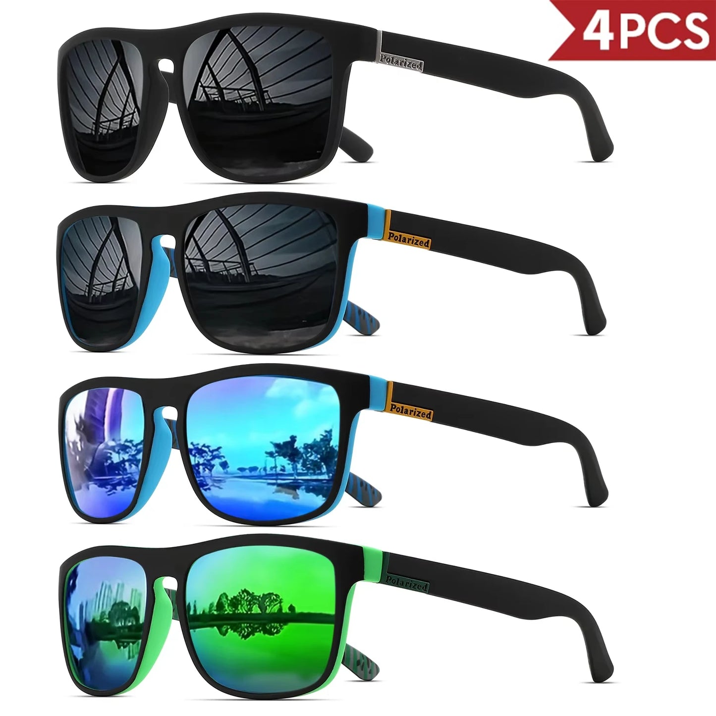 Men's Square Polarized Sport Sunglasses — UV400 Multi-Pack