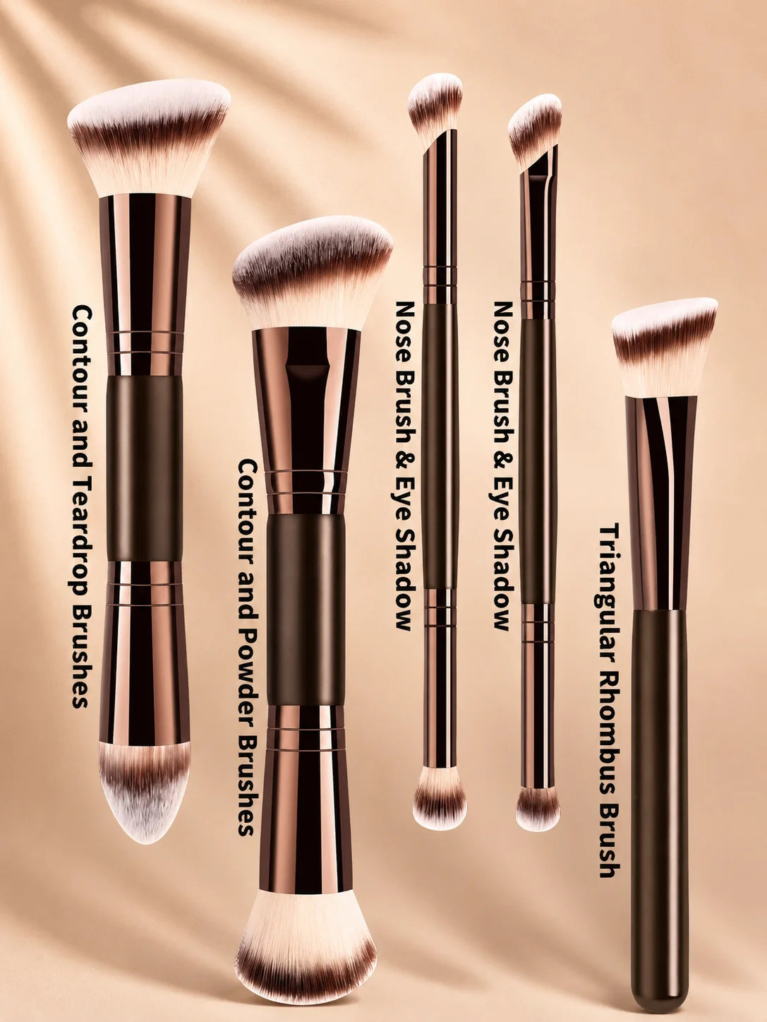 Professional Dual-Ended Makeup Brush Set Includes Foundation Brush, Contour Brush, Blush Brush, Powder Brush, Eyeshadow Brush, C