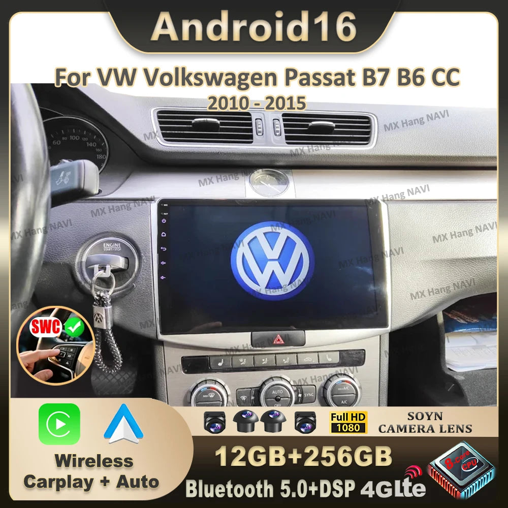 9" Android Car Stereo for VW Passat B7 B6 CC (2010–2015) — Wireless CarPlay, Android Auto, GPS, 5G WiFi