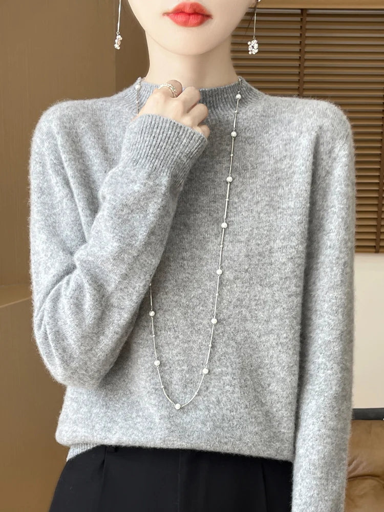 Women's Merino Wool Mock Neck Sweater, Long Sleeve