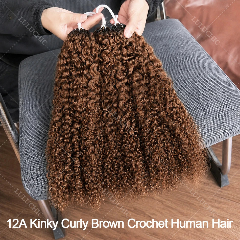 12A Dark Brown Feather Crochet Human Hair Extension For Braid Kinky Curly PreSeparated Knotless Small Spirals Curly Crochet Hair