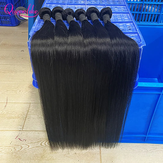 Queenlike 30 Inch Human Hair Bundles Brazilian Raw Hair Weave 1/3/4 Bundles Human Hair 26 28 30 Inch Straight Hair Extensions
