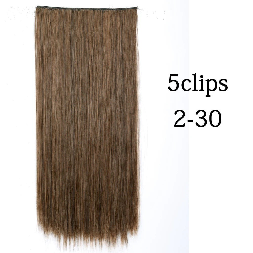 Synthetic 5 Clip In Hair Extensions Long Curly Hairstyle Hairpiece Natural Brown Black 80cm Heat Resistant  Fake Hair For Women