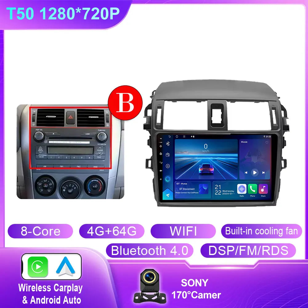 Android 14 For Toyota Corolla 2006 2007 2008 2009 2010 2012 2013 Carplay stereo Car Radio Navigation GPS Multimedia video NO DVD