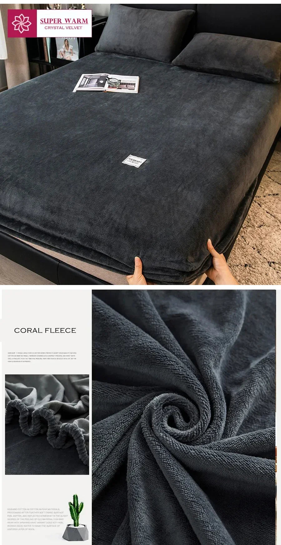 Soft Warm Plush Fitted Sheet Elastic Mattress Cover Fluffy Coral Fleece Bed Linen Winter Couple Luxury Double Bed Bedding
