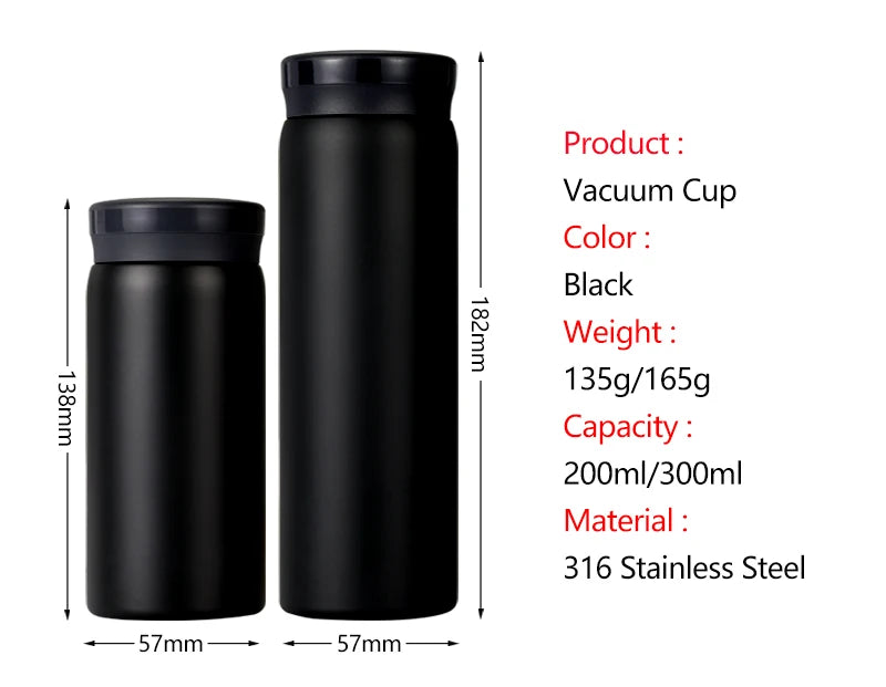 200/300ML 316 Stainless Steel Pocket Mini Thermos Custom LOGO Black Hot Water Bottle Vacuum Flask For Ice Coffee Travel Cup