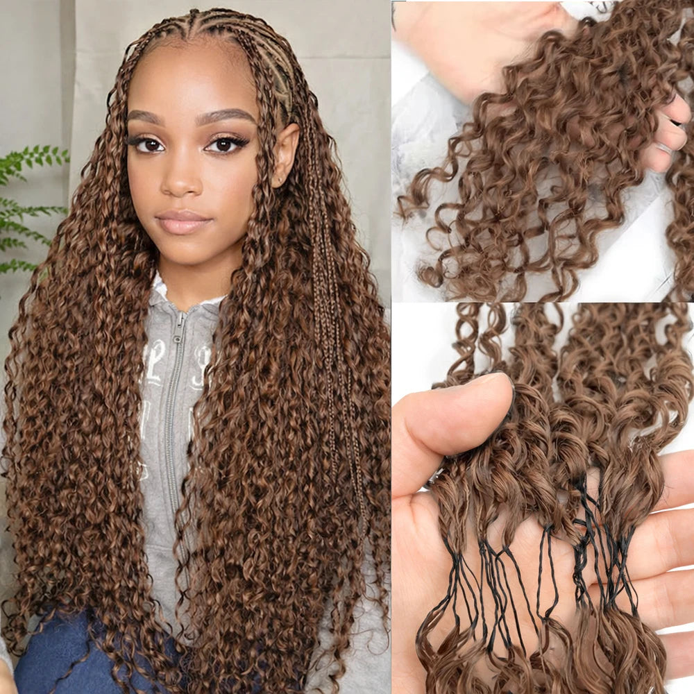 Color Brown Burmese Water Wave Braiding Hair Knotless Pre-Separated Deep Curly Feather Crochet Human Hair Extensions Invisible