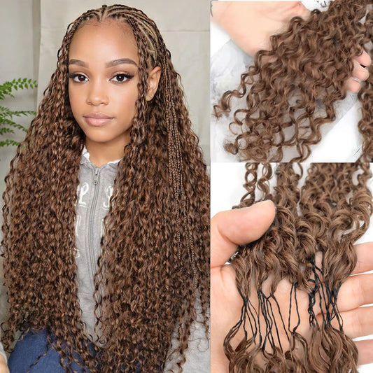 Color Brown Burmese Water Wave Braiding Hair Knotless Pre-Separated Deep Curly Feather Crochet Human Hair Extensions Invisible