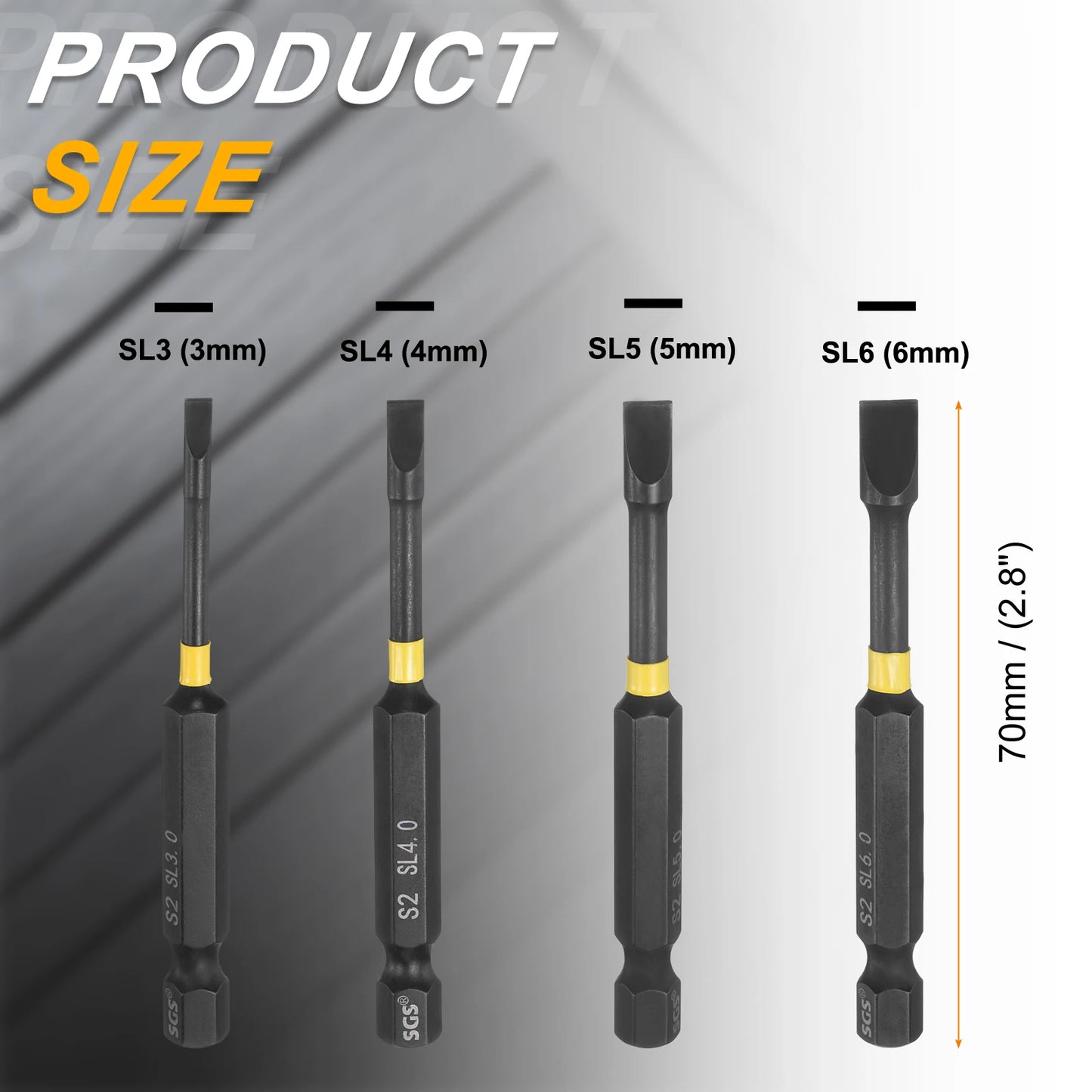 1set Slotted Impact Screwdriver Bits SL3-SL6 Slotted Tip 1/4" Hex Shank Magnetic Flat Head Screw Driver Bits Electric Power Tool